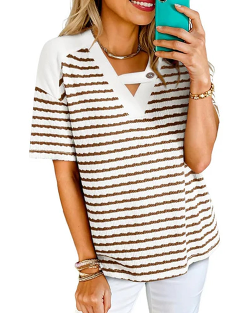 T-Shirt Hohl Aus Gestreift Kurzarm