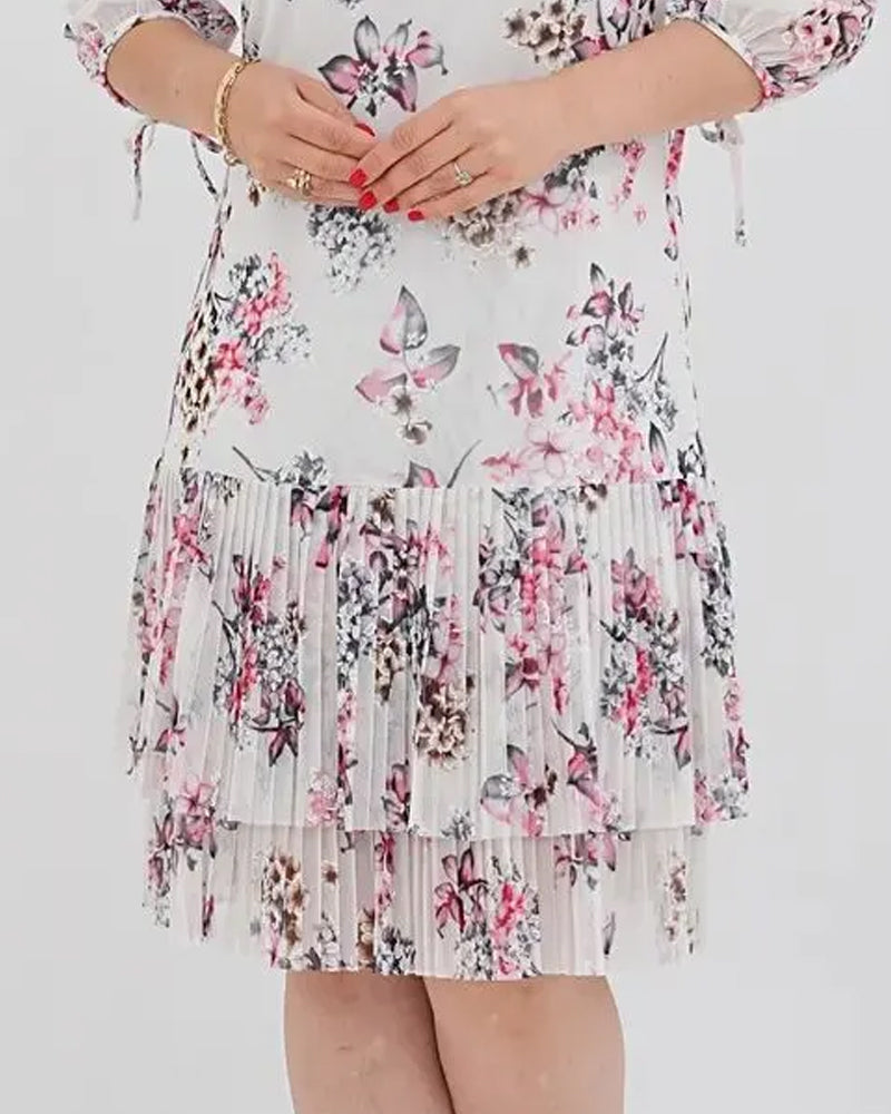 Kleid Halbarm Schnürung Blumen
