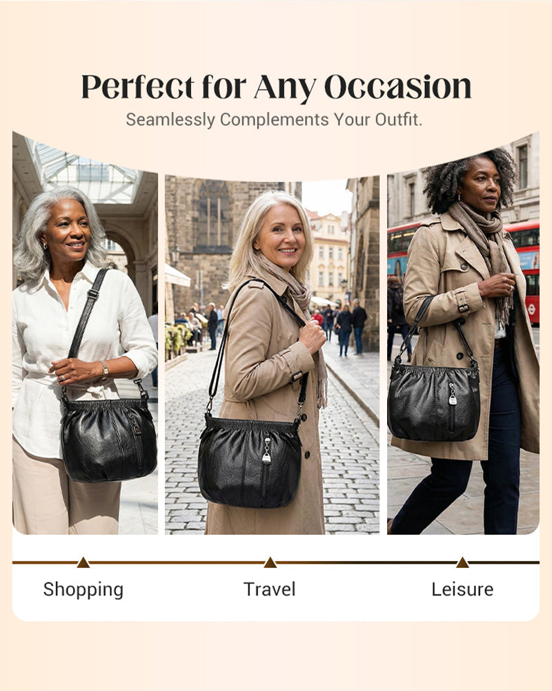 Handtasche Casual Gefaltet Eimer Weiches Leder