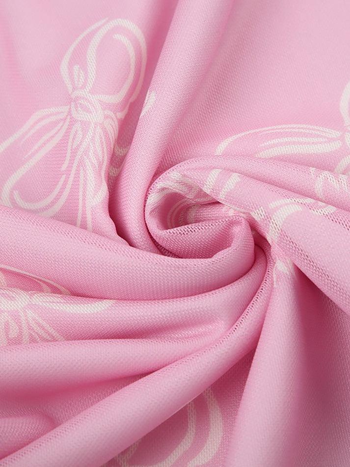 Vintage Bow Print Mesh Midi Skirt