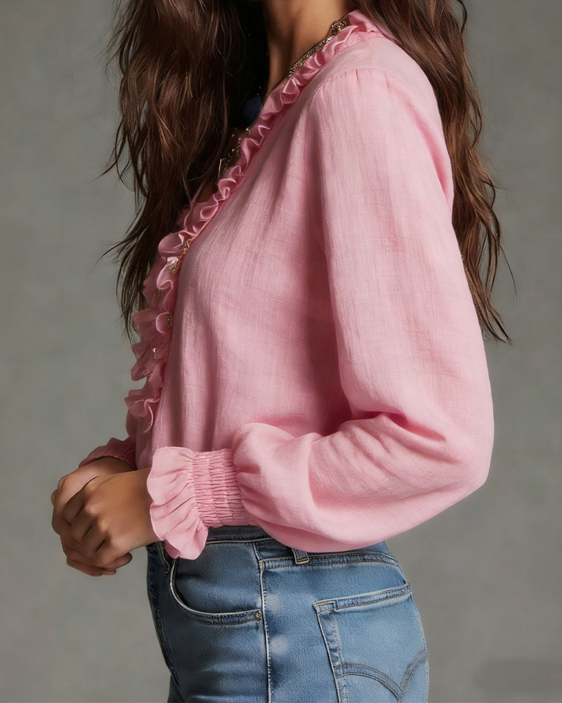 Bluse Halb-Reißverschluss gerüscht elegant
