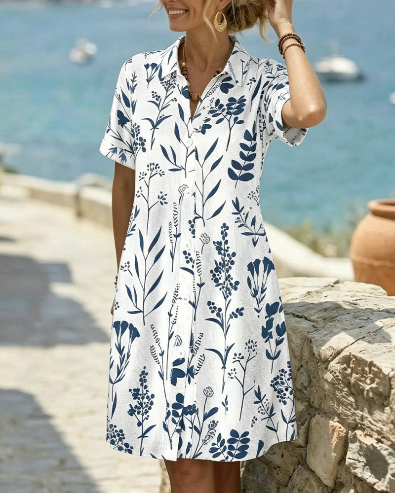 Kleid Frischer Botanischer Print A-Linie