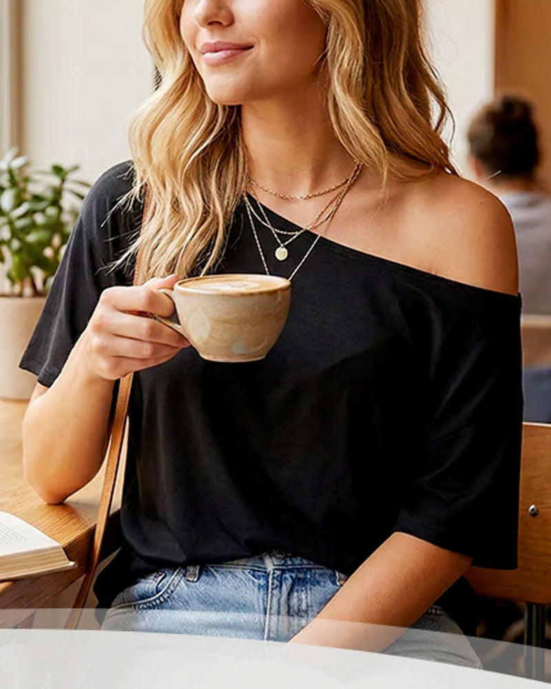 Set Damen Off-Shoulder Locker Sitzend Oberteil 2-Teilig