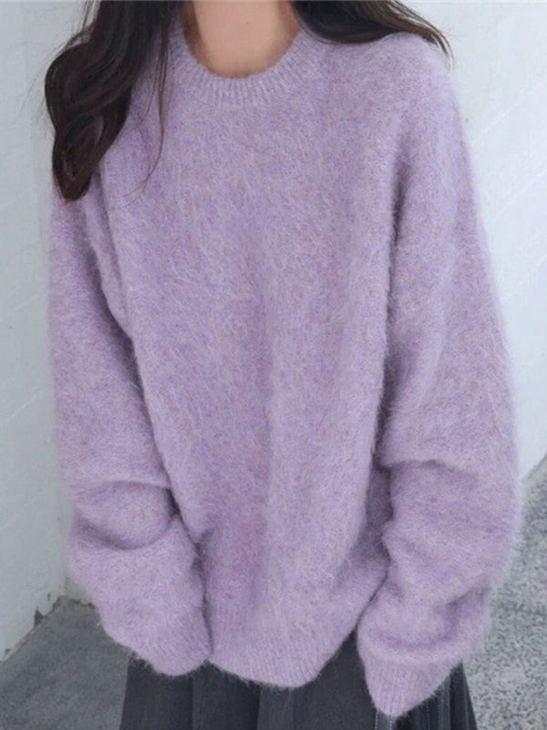 Fluffy Solid Color Sweater
