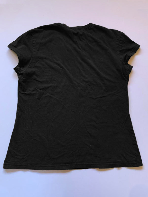 Schwarzes Vintage T-Shirt mit Handgedruckten Federflügeln