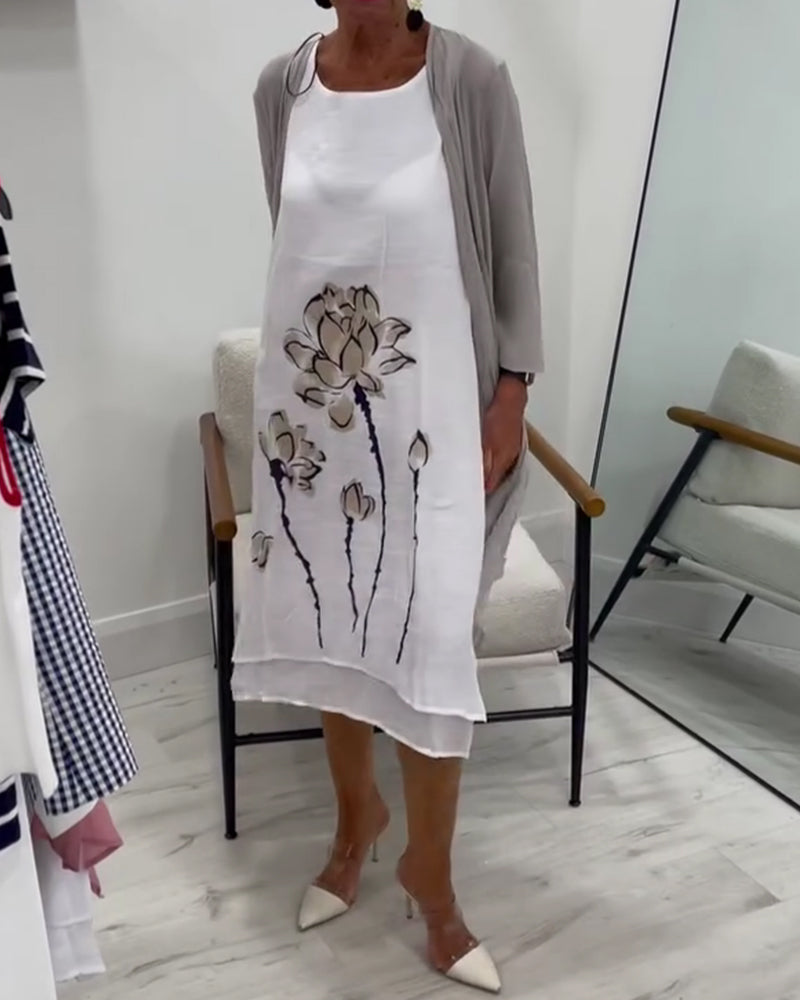 Zweiteiliges Set Bedrucktes Kleid Und Überwurf