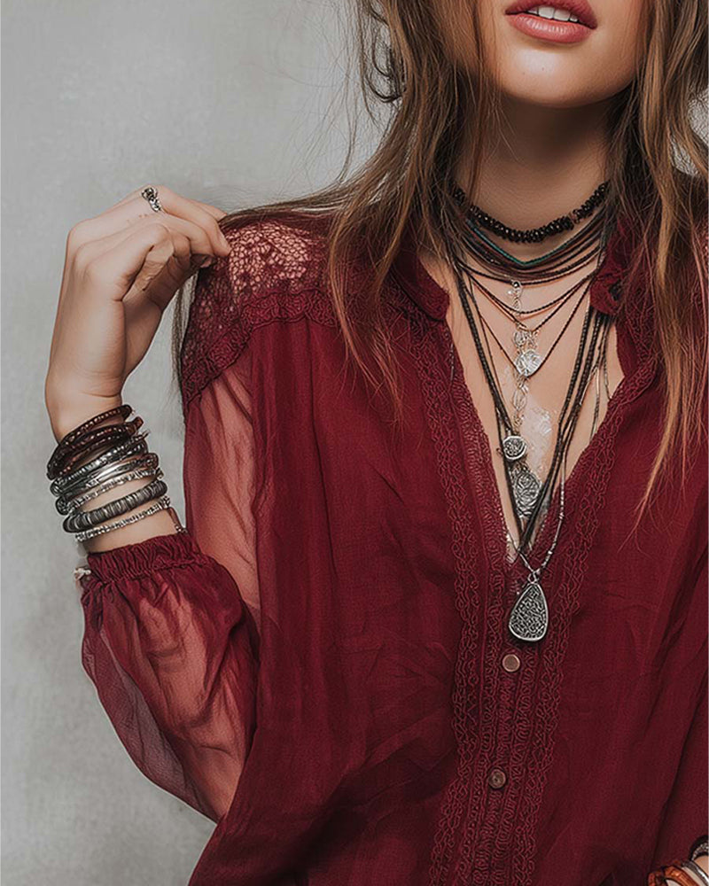 Bluse Modisch Patchwork Spitze
