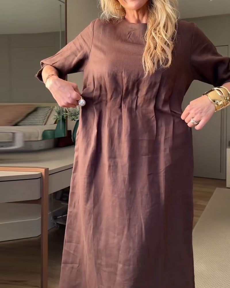 Kleid Casual Halbarm Gefaltet Lang