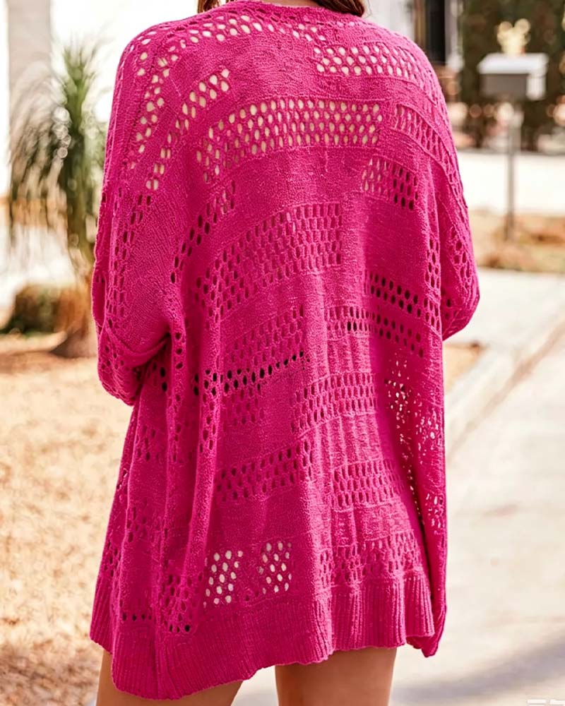 Cardigan Unifarben Hohlraum Freizeit