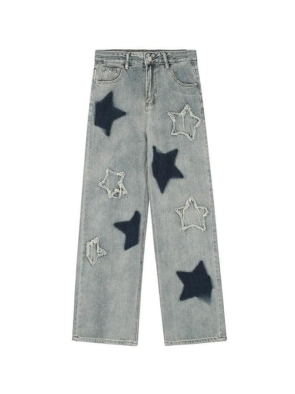 Multicolored vintage star design boyfriend jeans