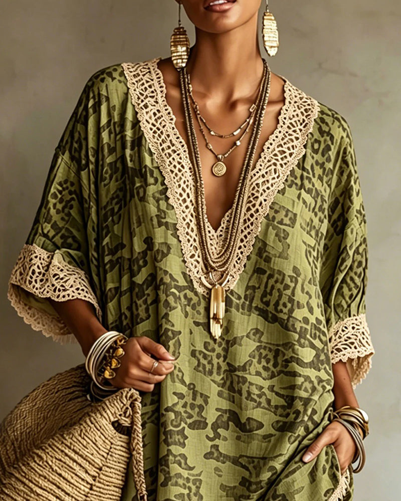 Kleid Fransenbesatz V-Ausschnitt Resort Cover-up