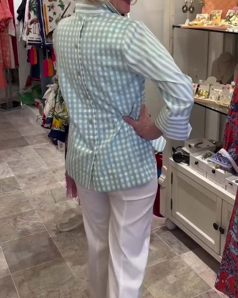 Bluse Gestreift Revers Dreiviertel Ärmel