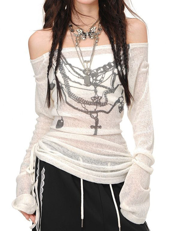 Y2k Klassisches Off-Shoulder Langarm Top