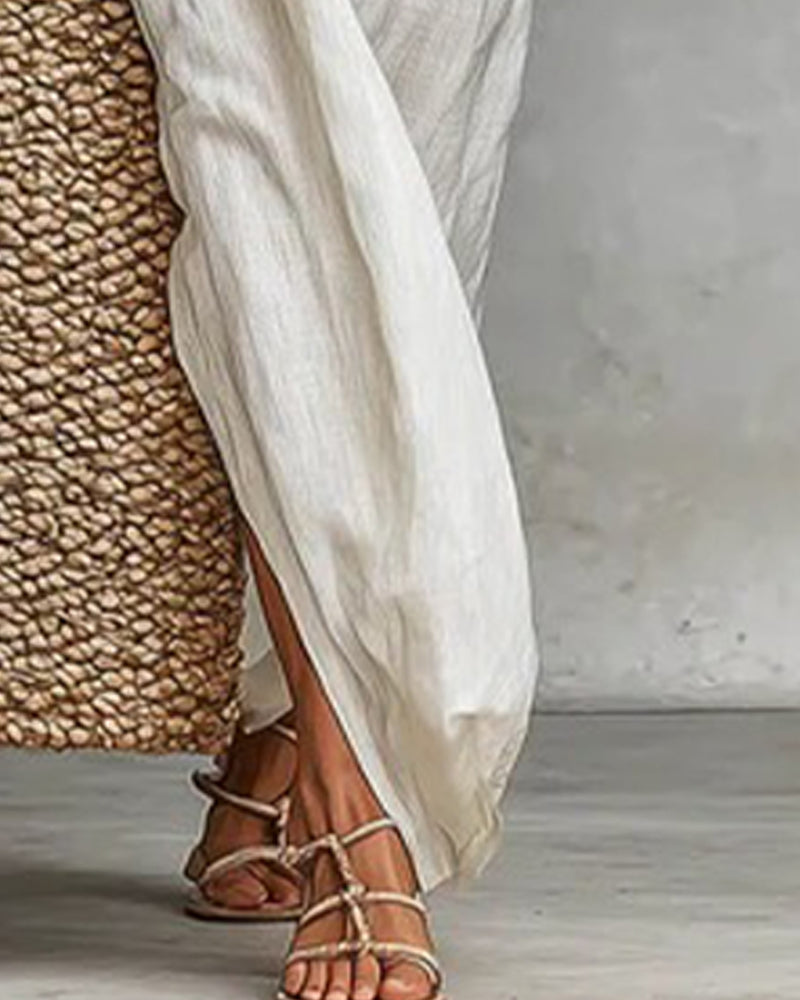 Kleid Revers Geknöpft Lang Hemd