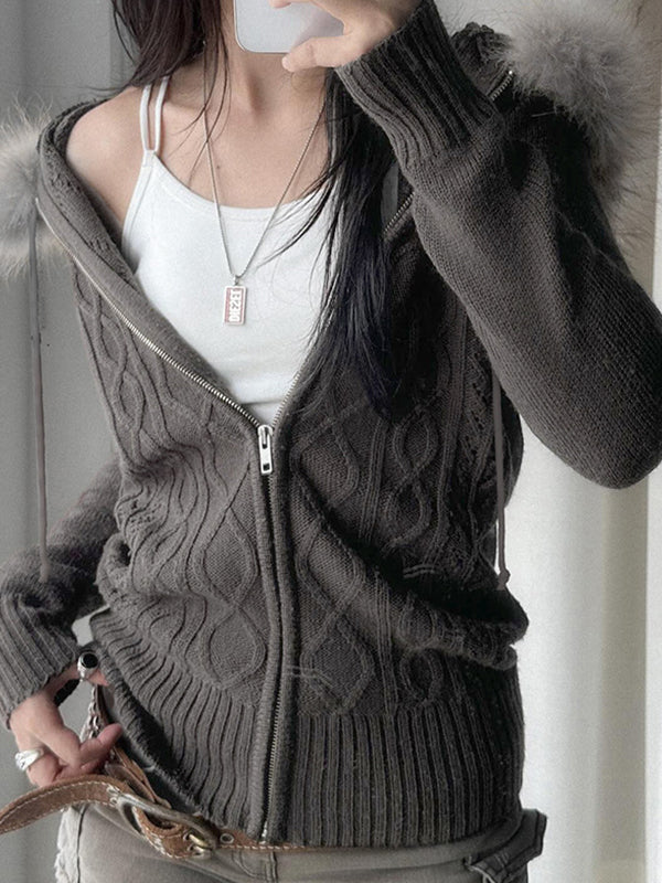 Einzelfarbige Vintage Jacke mit Twist und Pelzstich Details