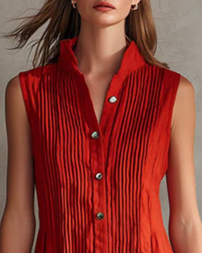 Kleid Plissiert Ärmellos Casual