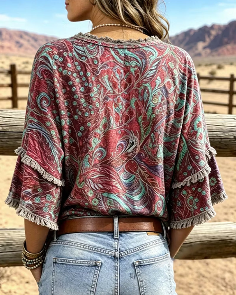 Bluse Mode V-Ausschnitt Druck