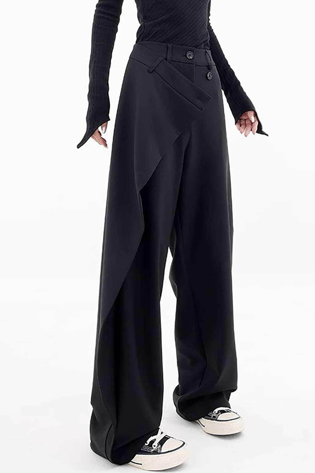 Vintage Black Draped Wrap Straight Leg Pants