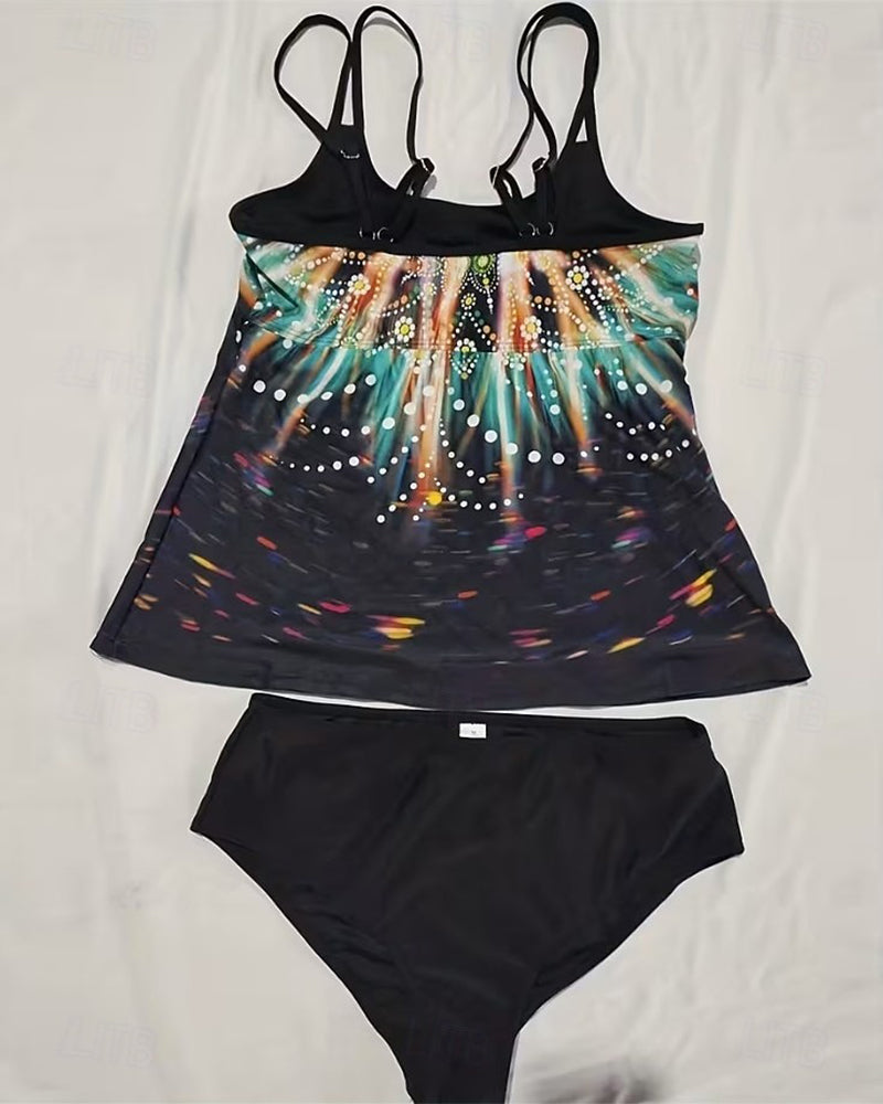 Badeanzug Ärmellos Druck Zweiteilig Bikini