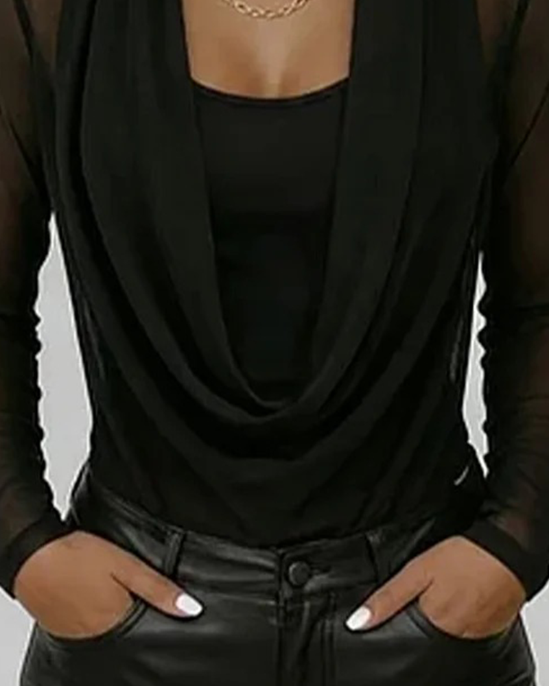 Oberteil Mesh-Ärmel Mock Neck Langarm