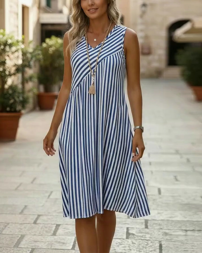 Kleid gestreift V-Ausschnitt ärmellos