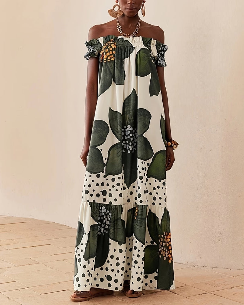 Kleid Ein Schulter Tupfen Blumen Maxi