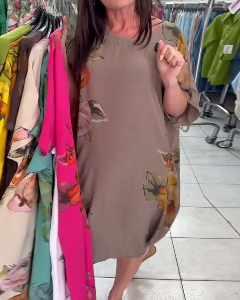 Kleid Rundhals Druck Locker Plus Größe