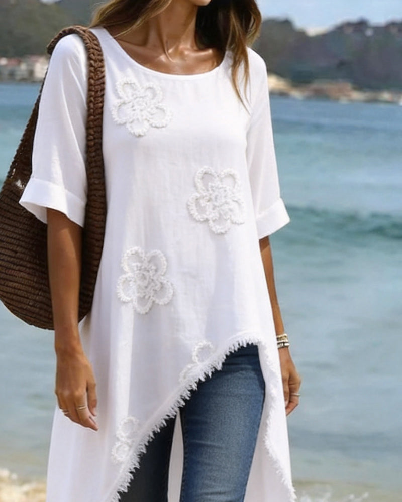 Bluse Rundhals Locker Asymmetrisch