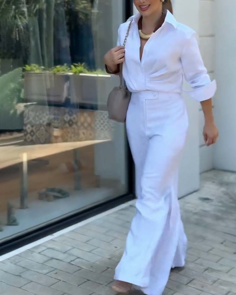 Bluse Revers Unifarben Vielseitig