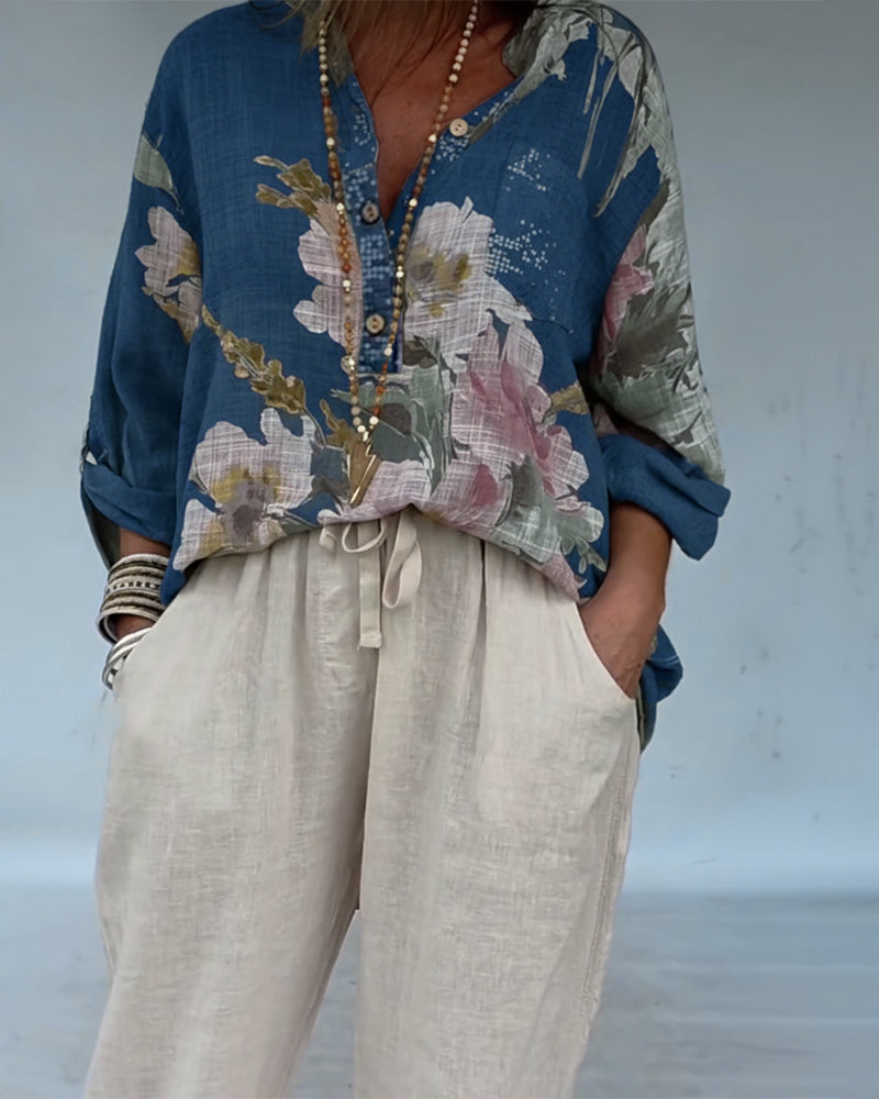 Bluse offene Vorderseite Pailletten Patchwork bedruckt
