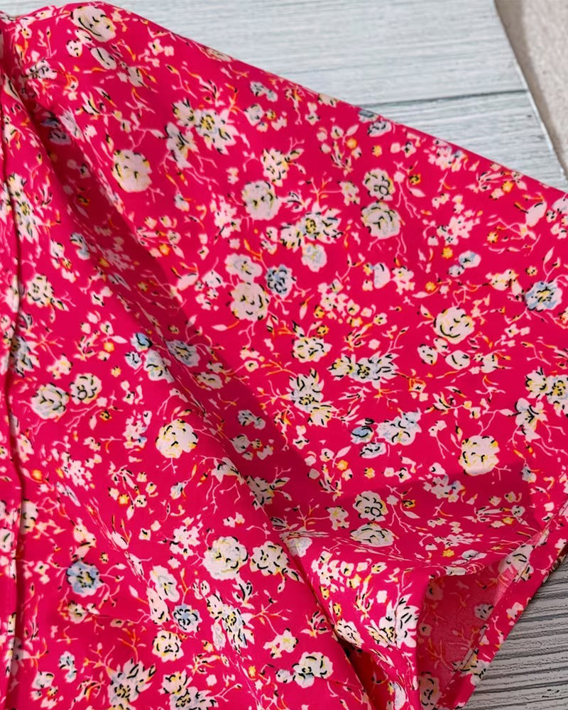 Bluse V-Ausschnitt Knopf Blumenprint