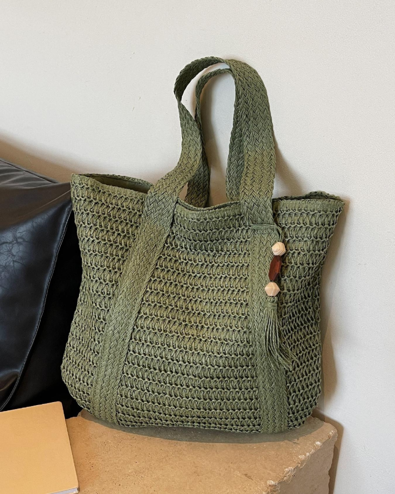Strandtasche Große Kapazität Einfarbig Stroh