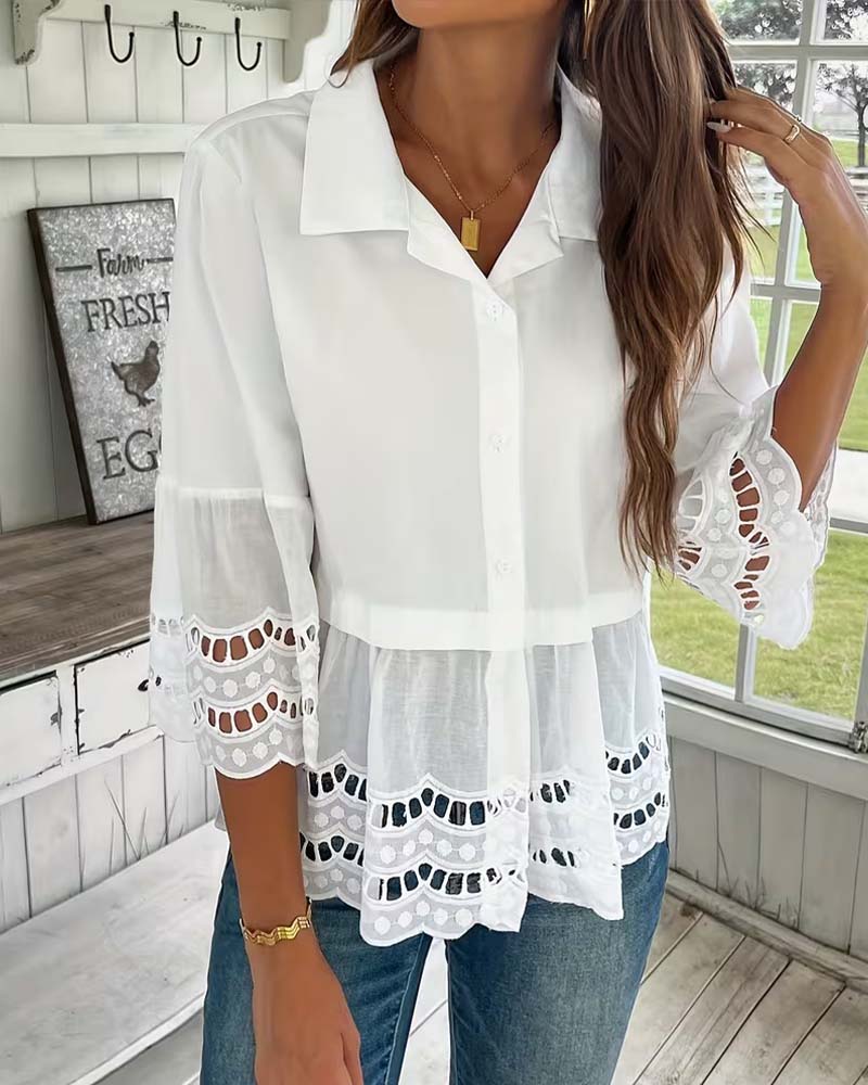 Hemd ausgestanzt Reverskragen weitärmlig