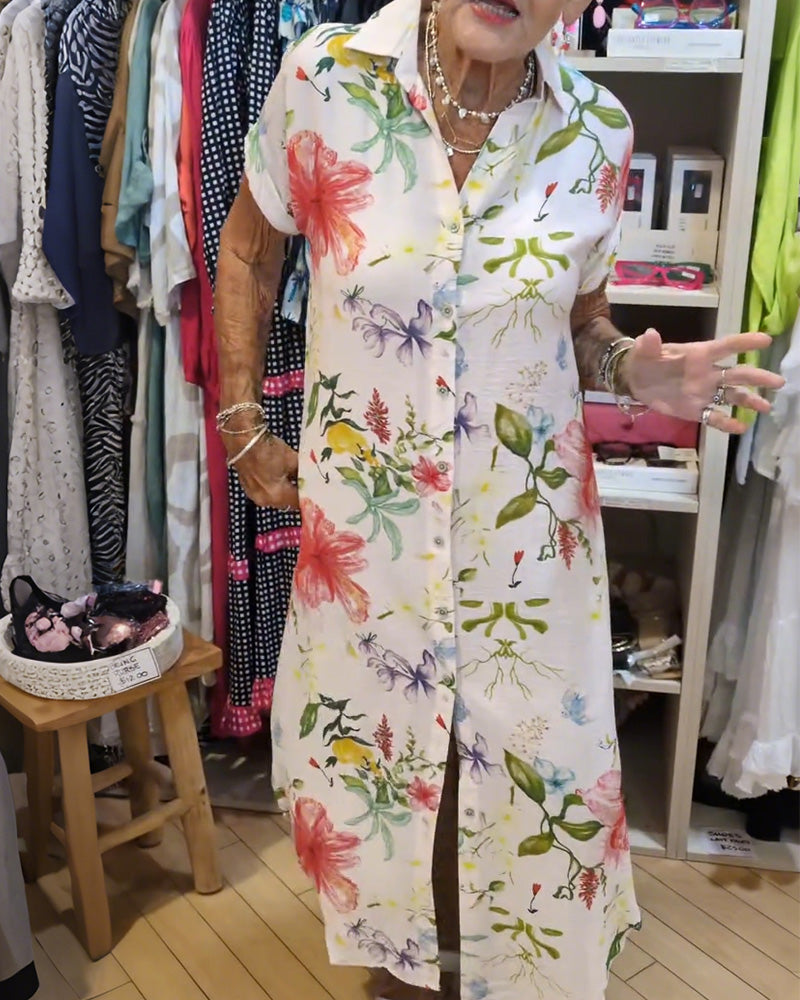 Hemdkleid bedruckt Revers mit Knopfleiste