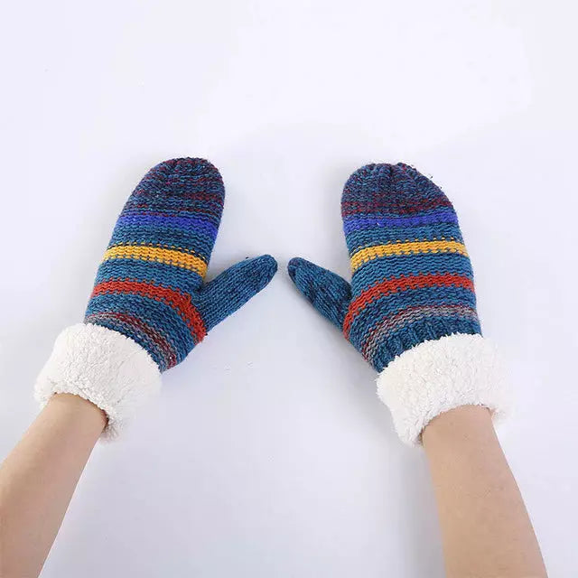 Gestreifte Warme Handschuhe Blau