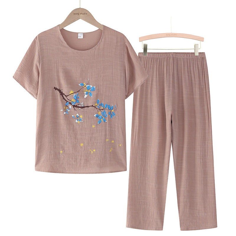 Blue set with floral embroidery - Ella