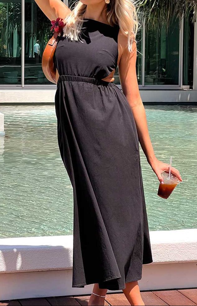 Andrea Black Open Back Midi Dress