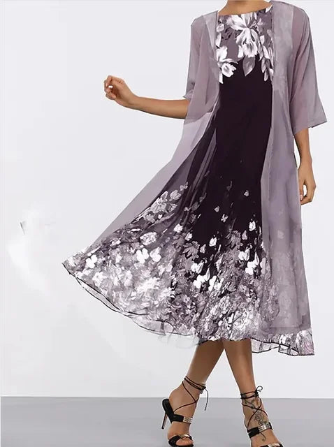 Black floral dress with chiffon overlay - Laura