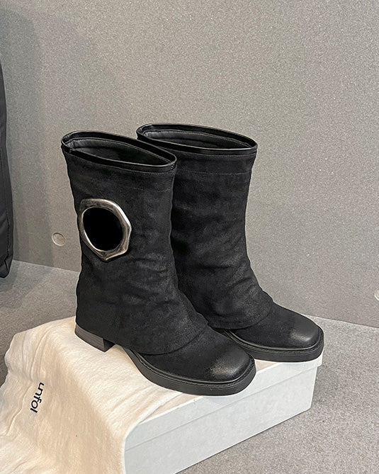 Heeled suede thick-soled side cutouts Martin boots