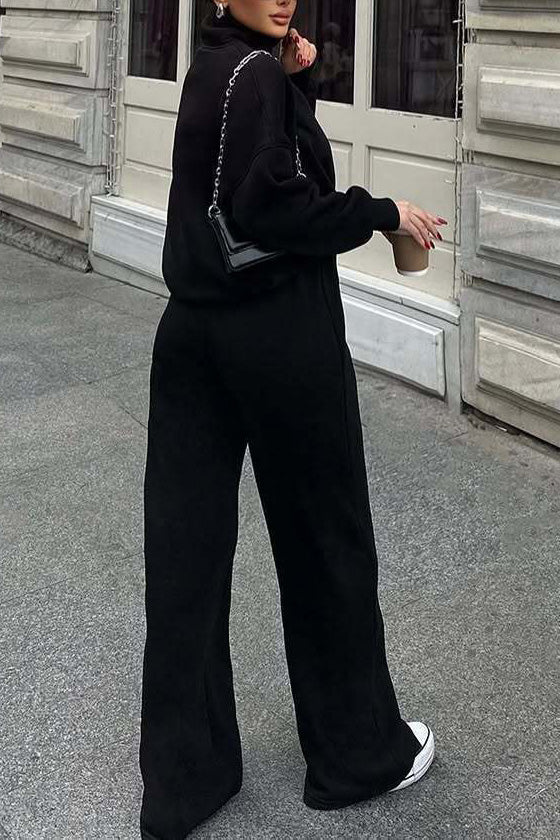 Thrifted Vibes half-open pullover sweatshirt and pants two-piece set