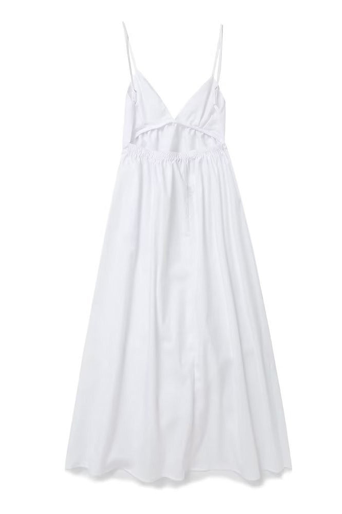 White V-neck halter top large hem dress