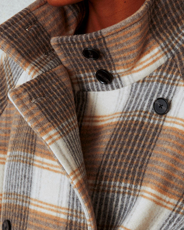 The Architect Contrast color waist plaid woolen long coat