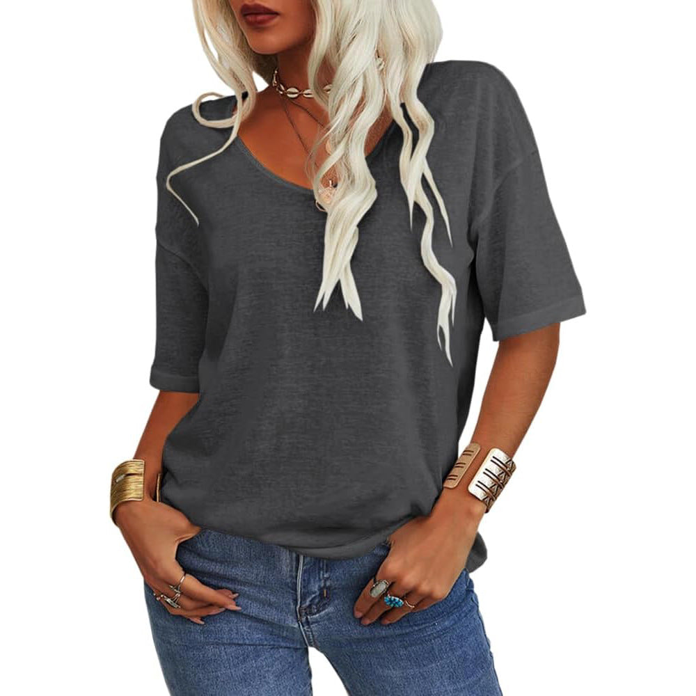 🔥Letzter Tag 63 % Rabatt🔥Einfarbiges Damen-T-Shirt mit V-Ausschnitt – 12 FARBEN