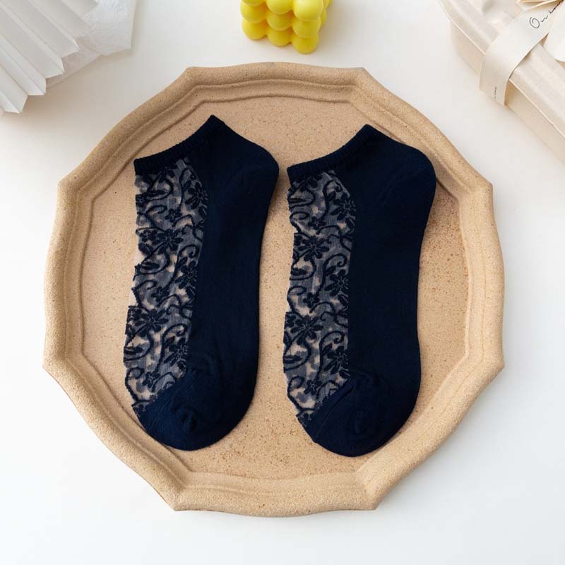 Atmungsaktive Florale Jacquard-Socken Marineblau