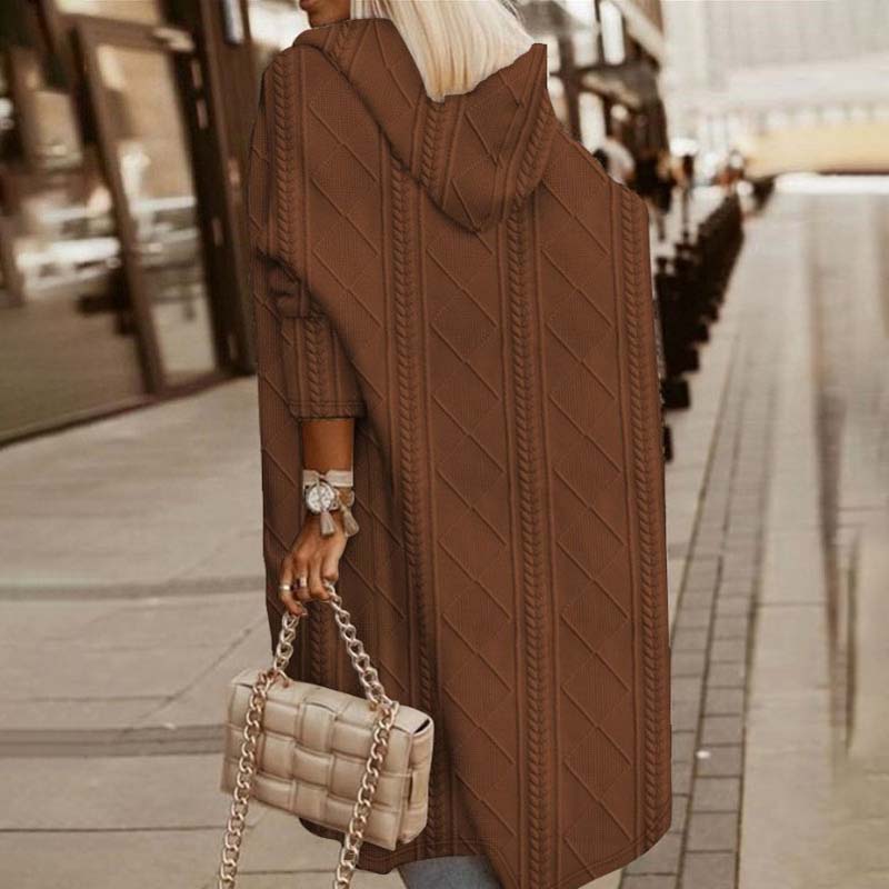 Lässige Strickjacke Mit Kapuze Braun