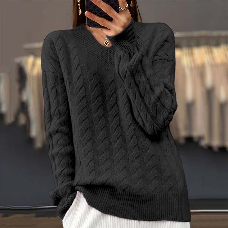 Lässiger Pullover Mit Zopfmuster Schwarz