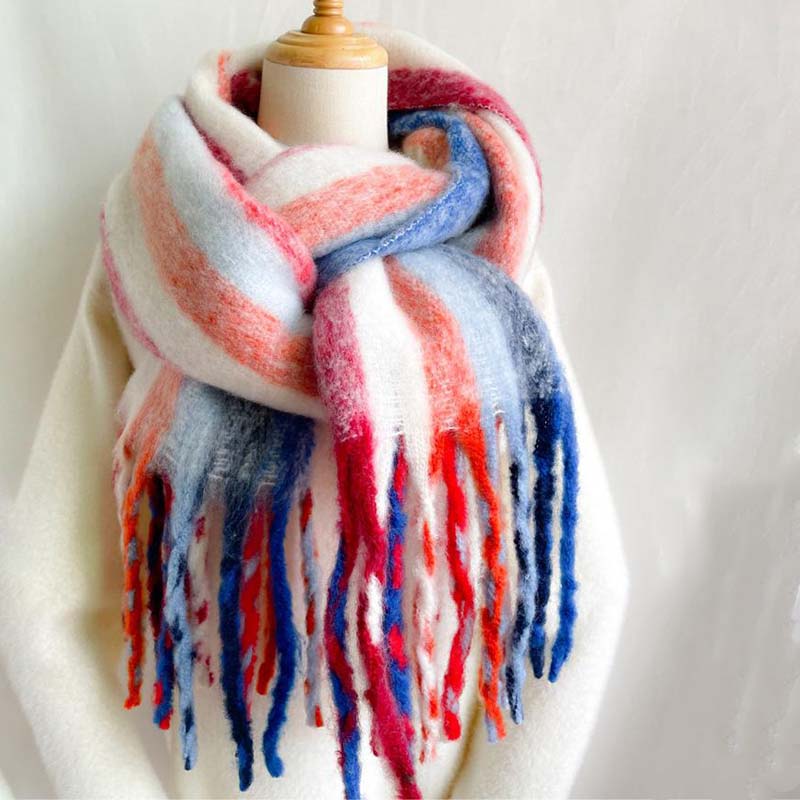 Bunter Gestreiftes Warmer Schal Mehrfarbig 2
