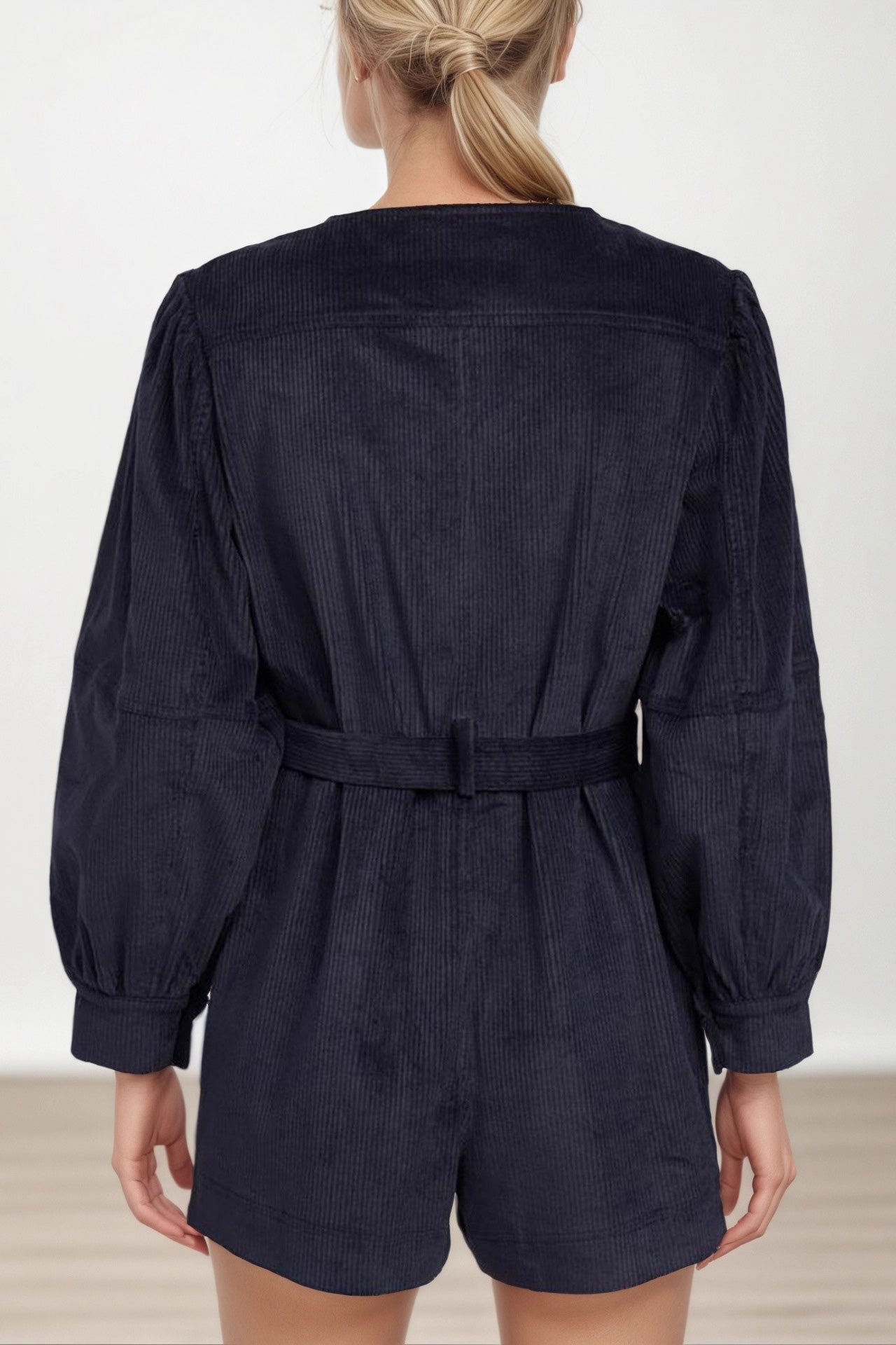 Corduroy Retro Waist Puff Sleeve Romper