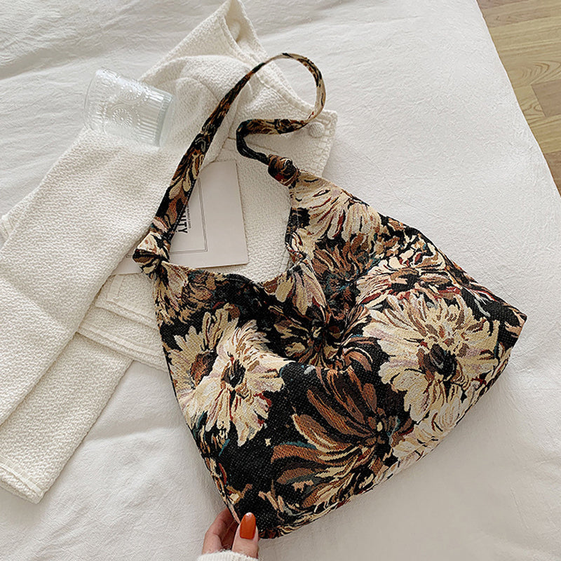 Vintage Ethnische Blumentasche Schwarz