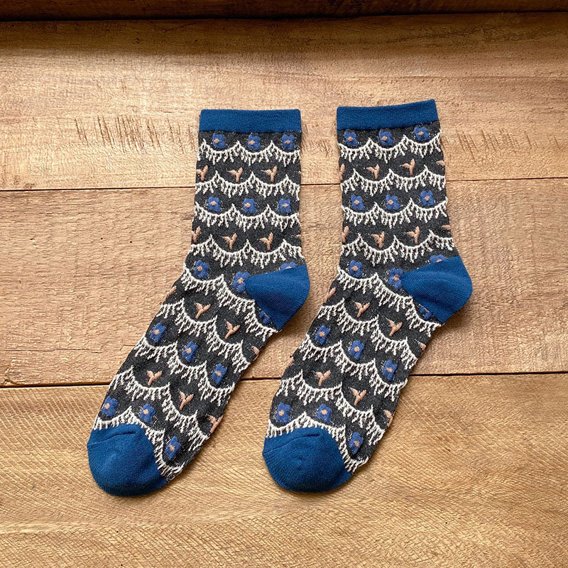 Vintage Jacquard-Socken Blau